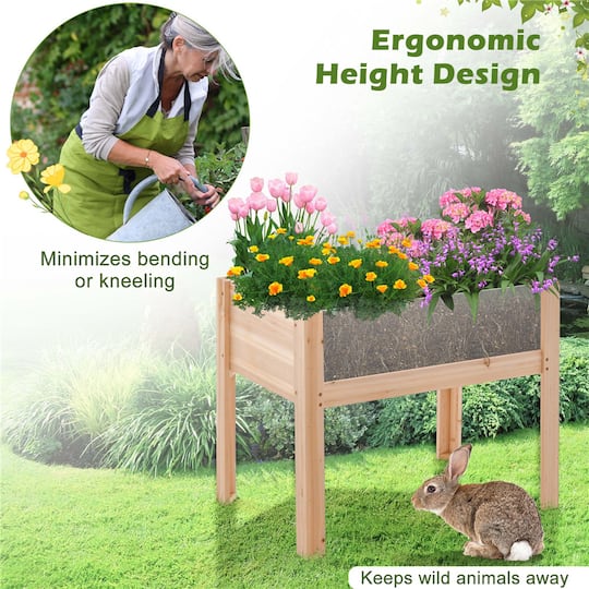 Costway Raised Wooden Garden Bed Elevated Planter Box Plant Terrarium with Drain Holes
